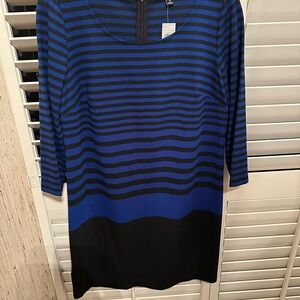 Ann Taylor Blue and Black Striped Long Sleeve Dress